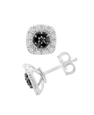 Black Diamond Cluster Square Stud Earrings (1/6 ct. t.w.) in Sterling Silver