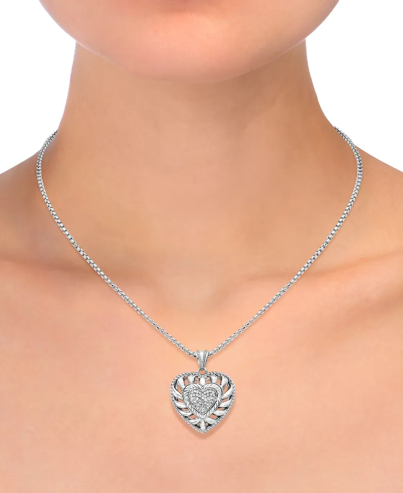 Diamond Puffed Heart 18" Pendant Necklace (1/4 ct. t.w.) in Sterling Silver