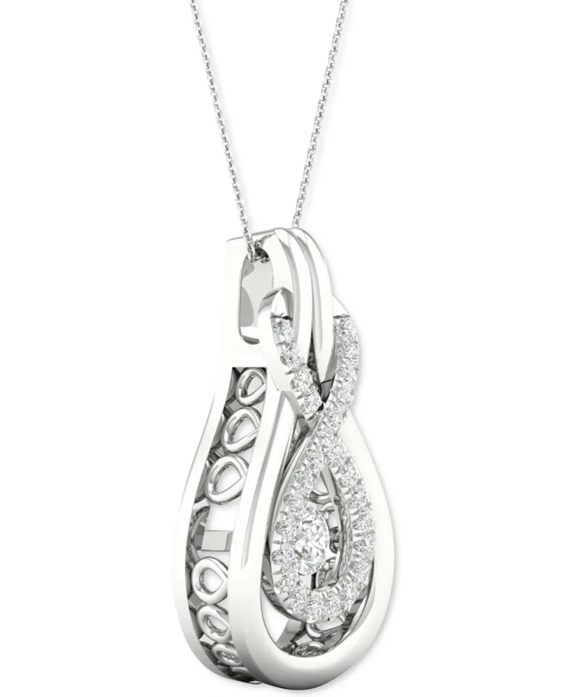 Twinkling Diamond Star Diamond Infinity Teardrop 18" Pendant Necklace (1/5 ct. t.w.) in 10k White Gold