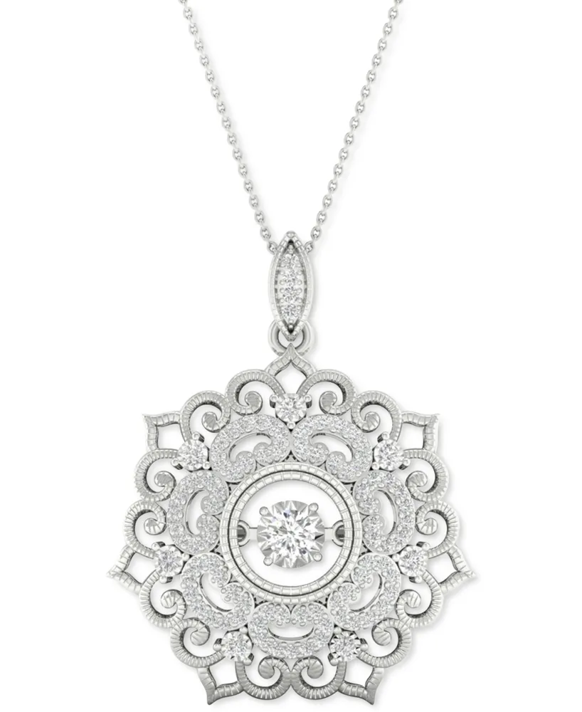 Twinkling Diamond Star Diamond Filigree 18" Pendant Necklace (1/3 ct. t.w.) in 10k White Gold