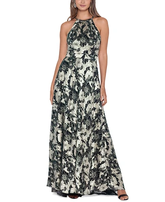 Betsy & Adam Petite Floral Halter-Neck Gown
