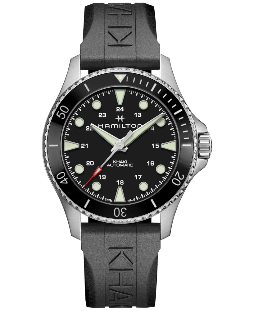 Hamilton Men's Swiss Automatic Khaki Navy Scuba Black Rubber Strap Watch 43mm