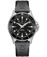 Hamilton Men's Swiss Automatic Khaki Navy Scuba Black Rubber Strap Watch 43mm