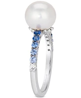 Le Vian Vanilla Pearl (9mm) & Multi-Sapphire (3/8 ct. t.w.) Ring in 14k White Gold