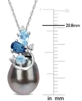 Cultured Tahitian Pearl (9-10mm), Blue Topaz (5/8 ct. t.w.), & Diamond Accent 17" Pendant Necklace in 14k White Gold