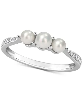 Cultured Freshwater Pearl (3 & 6-1/2mm) Diamond Accent Ring 14k White Gold