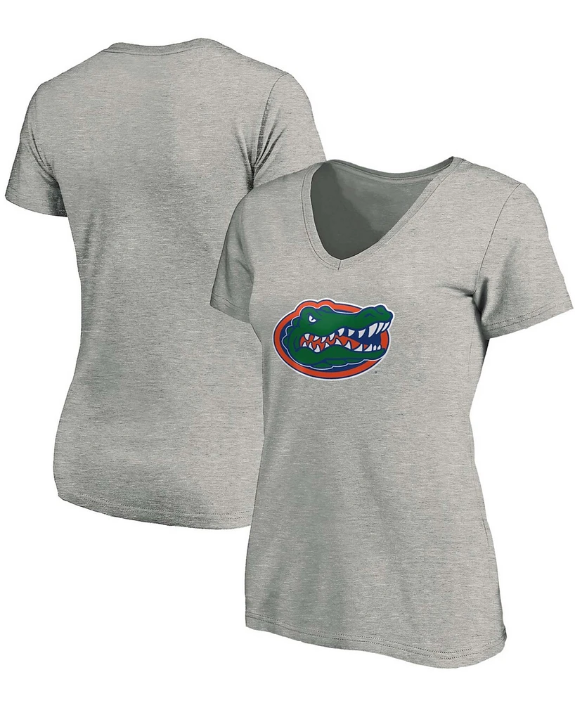 Women's Heathered Gray Florida Gators Primary Logo V-Neck T-shirt