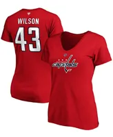 Women's Tom Wilson Red Washington Capitals Authentic Stack Name and Number V-Neck T-shirt