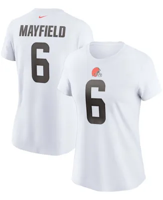 Women's Baker Mayfield White Cleveland Browns Name Number T-shirt