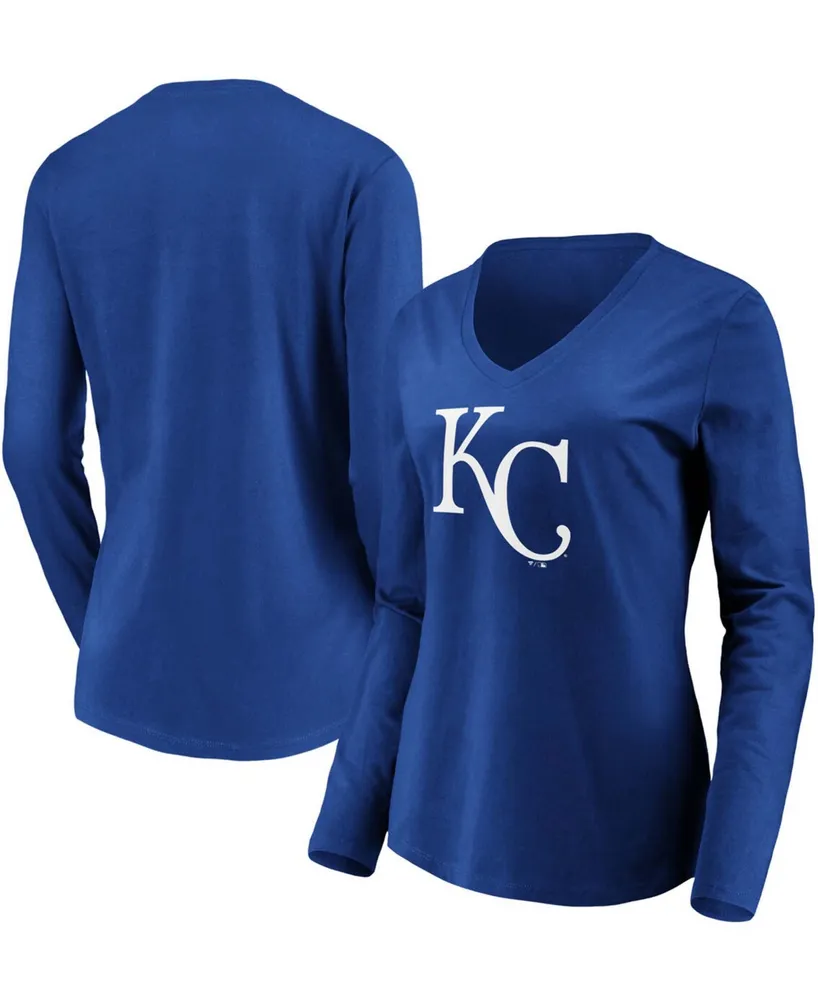 Women's Royal Kansas City Royals Official Logo Long Sleeve V-Neck T-shirt