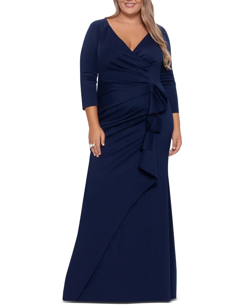 Xscape Plus Side-Ruffle Ruched Gown