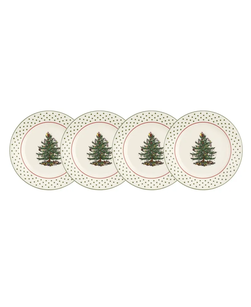 Christmas Tree Polka Dot Dessert Plates, Set of 4