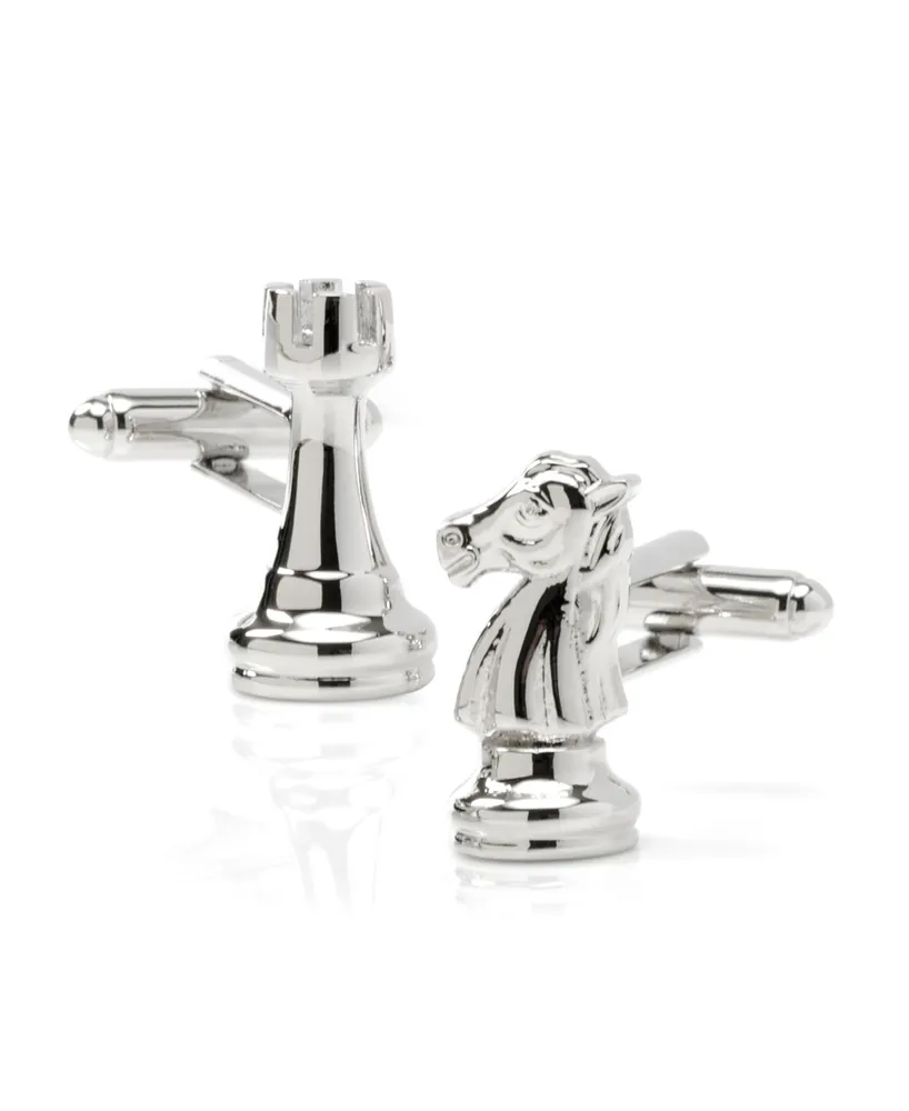 Ox & Bull Trading Co. Men's Knight and Rook Chess Piece Cufflinks - Silver