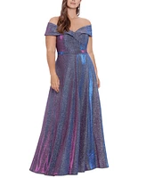 Xscape Plus Size Off-the-Shoulder Glitter Gown