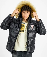 Guess Men's Puffer Jacket With Faux Fur Hood