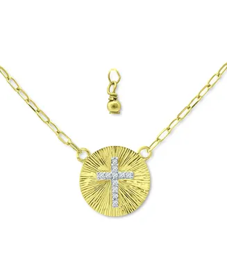 Giani Bernini Cubic Zirconia Cross Disc Pendant Necklace, 16" + 2" extender, Created for Macy's