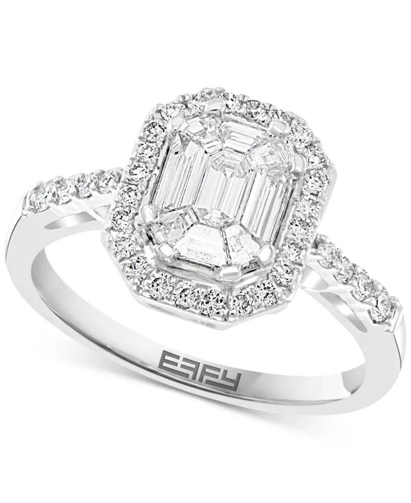 Effy Emerald-Shaped Cluster Halo Engagement Ring (3/4 ct. t.w.) in 14k White Gold