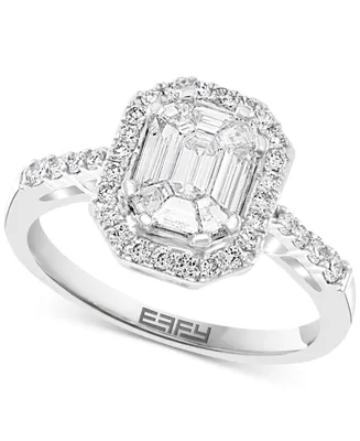 Effy Emerald-Shaped Cluster Halo Engagement Ring (3/4 ct. t.w.) in 14k White Gold