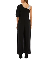 R & M Richards Embellished One-Shoulder Jumpsuit