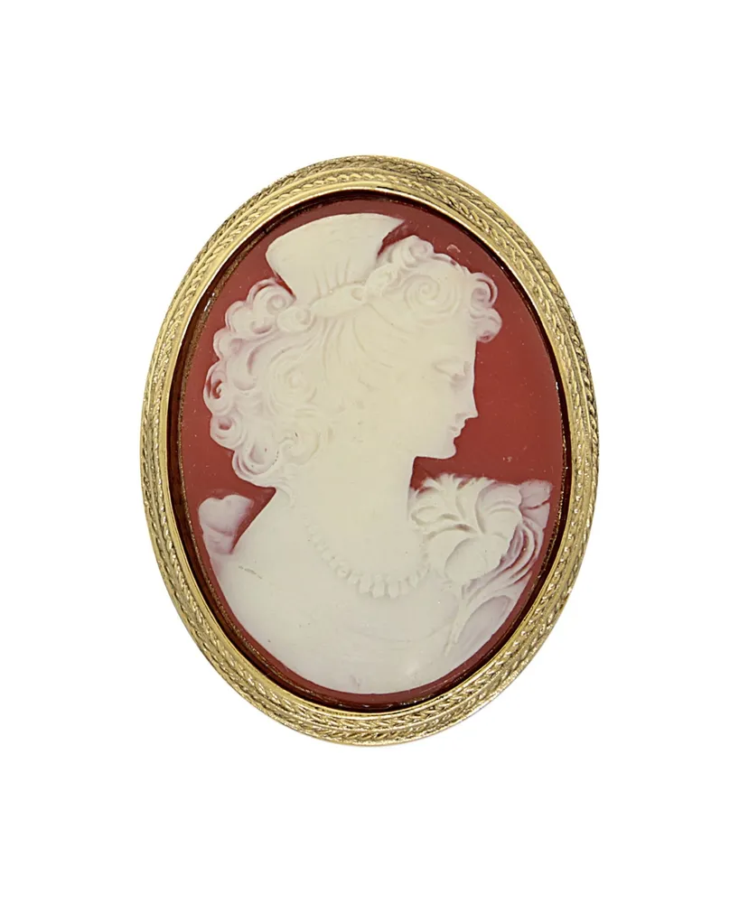 2028 14K Gold-tone Carnelian Cameo Oval Pin