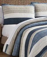 Nautica Ridgeport Blue Cotton Reversible Piece Quilt Set