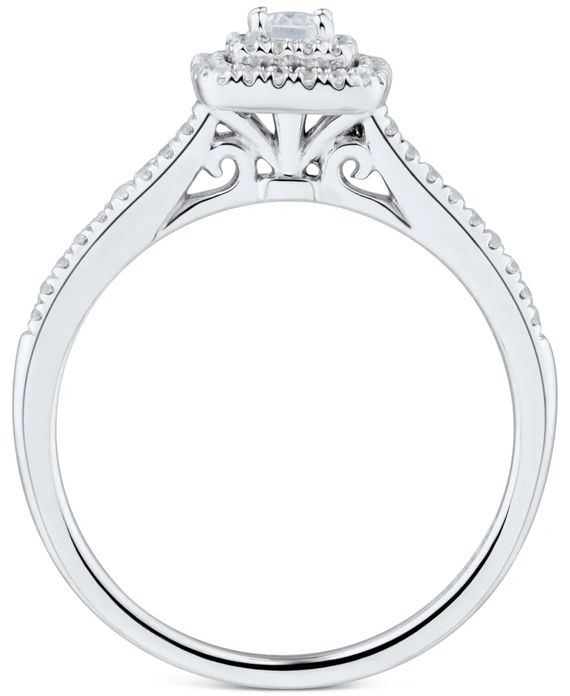 Diamond Emerald-Cut Halo Engagement Ring (1/3 ct. t.w.) in 14k White Gold