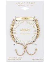 Gold Flash Plated "Mama" Bar and Bead Bolo Bracelet - Gold