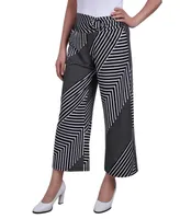 Ny Collection Petite Cropped Pull On Pants with Faux Belt - Black