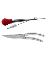 Poultry 3 Piece Set: Baster, Injector Shears - Silver