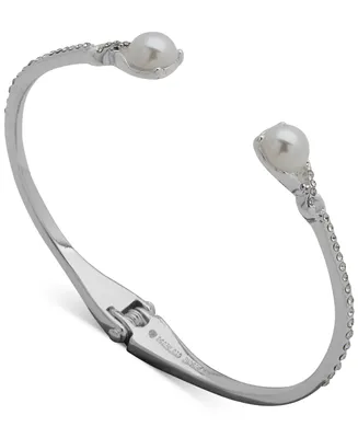 Anne Klein Silver-Tone Imitation Pearl Hinge Bangle Bracelet