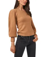 1.state Women's Balloon Sleeve Crew Neck Rib Sweater