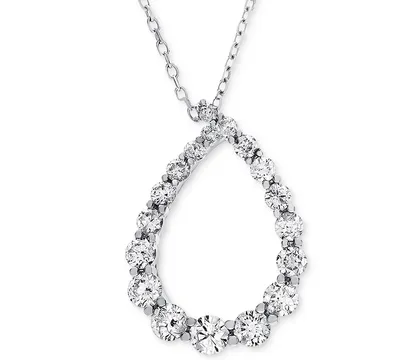Diamond Graduated Teardrop Pendant Necklace (1/2 ct. t.w.) in 14k White Gold, 16" + 2" extender