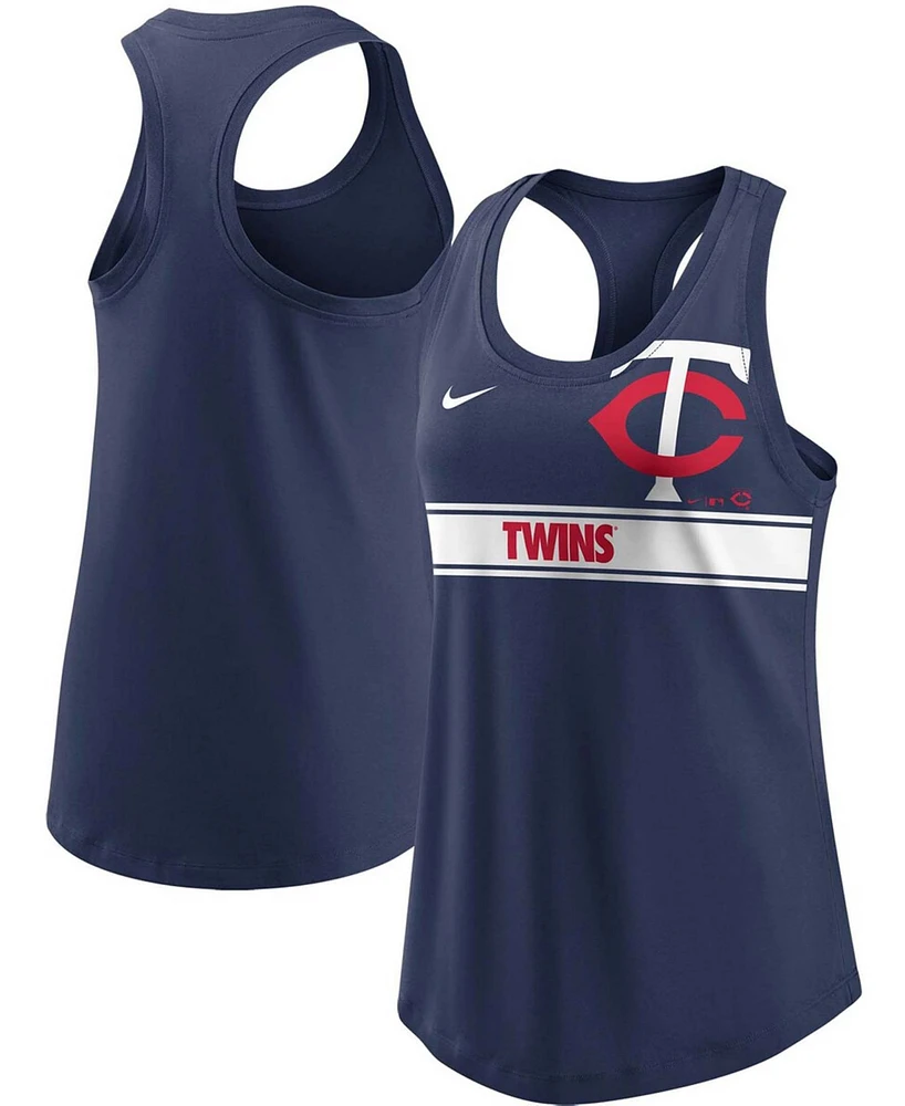 Women's Navy Minnesota Twins Cropped Logo Performance Racerback Tank Top