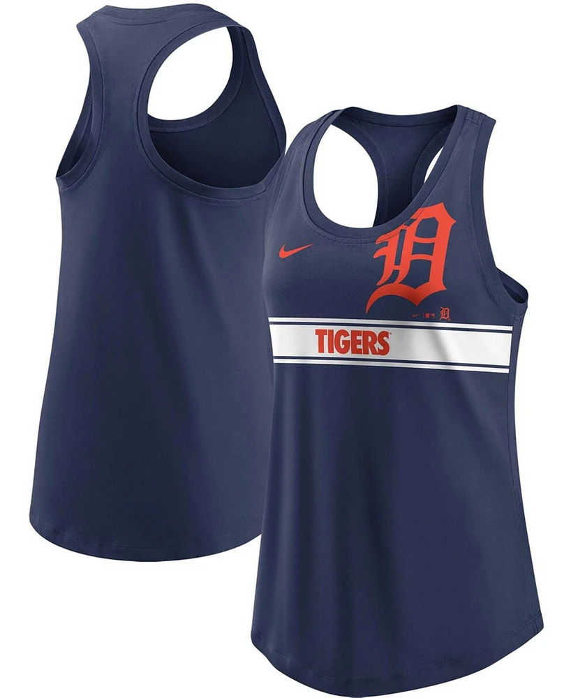 Women's Navy Detroit Tigers Cropped Logo Performance Racerback Tank Top