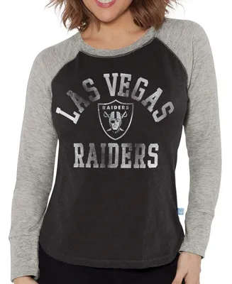 Women's Black, Gray Las Vegas Raiders Waffle Raglan Long Sleeve T-shirt