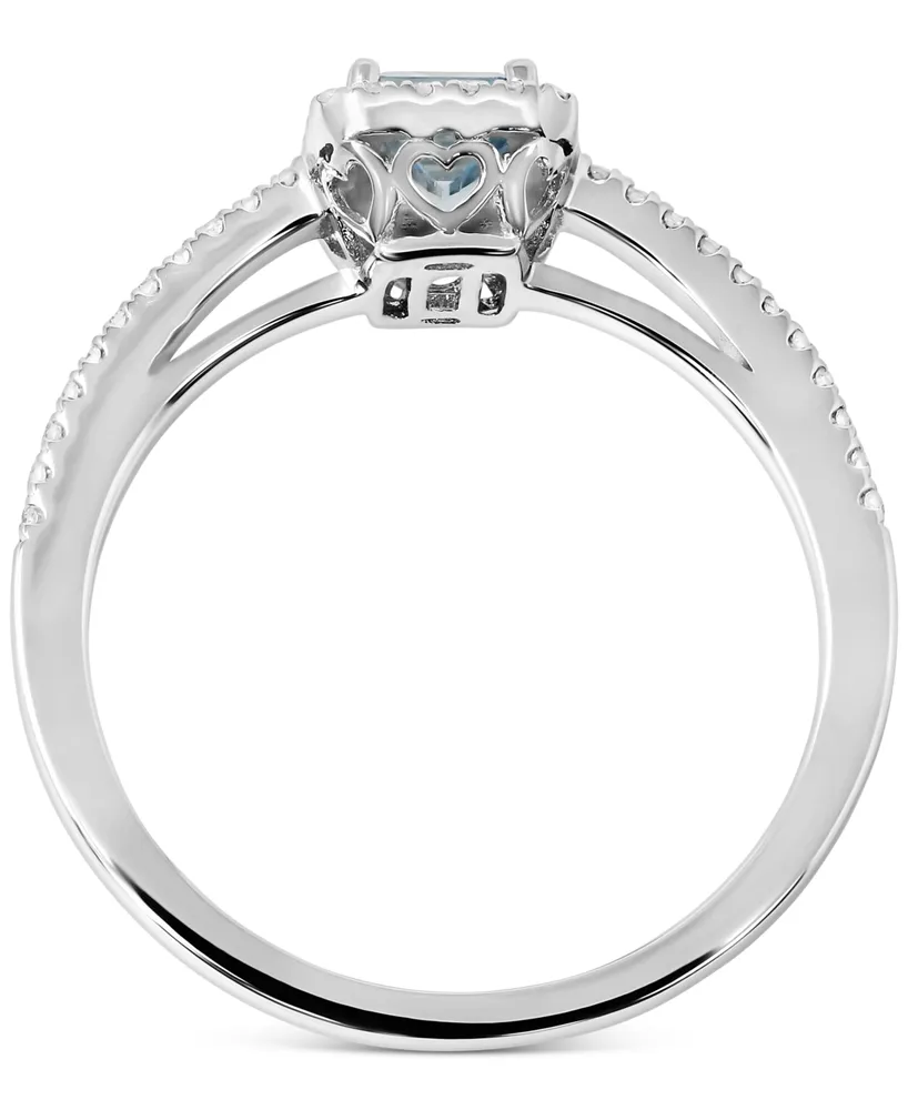 Aquamarine (1/2 ct. t.w.) & Diamond (1/6 ct. t.w.) Halo Ring in 14k White Gold