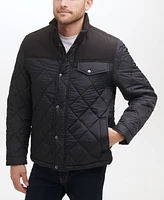 Cole Haan Men's Mixed Media Diamond Quilt with Faux Sherpa Lining Coat