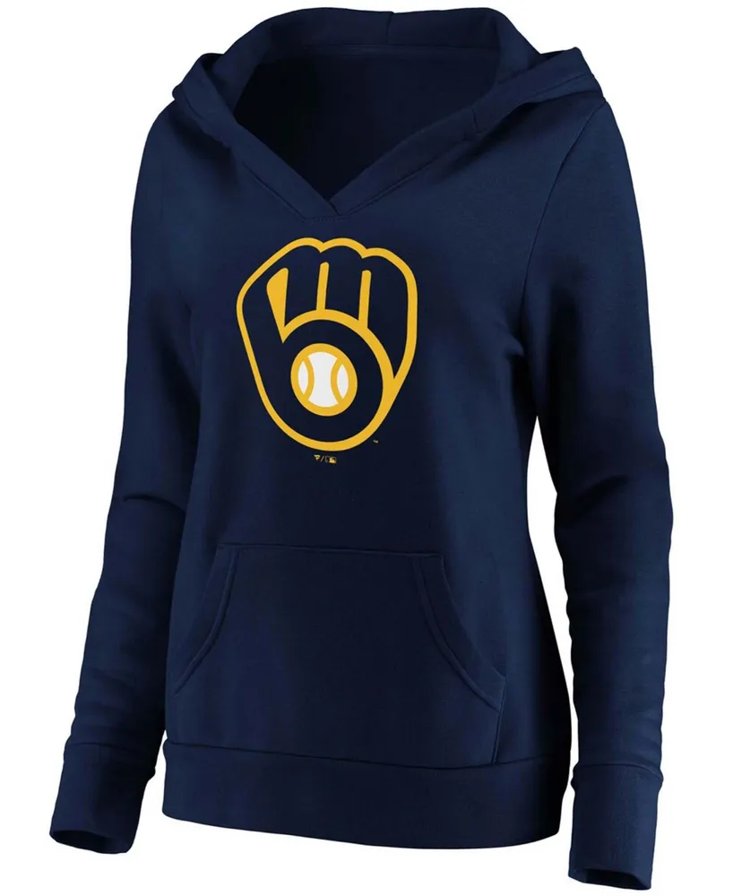 Plus Navy Milwaukee Brewers Official Logo Crossover V-Neck Pullover Hoodie
