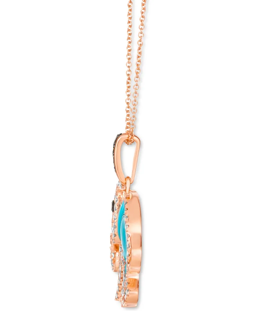 Le Vian Turquoise Enamel & Diamond (5/8 ct. t.w.) 18" Elephant Pendant Necklace in 14k Rose Gold