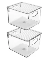 Sorbus 2 Pack Small Clear Storage Bins with Handles and Lids - for Kitchen, Cabinet Organizer, Pantry & Refrigerator