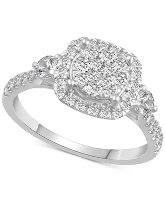 Diamond Square Halo Cluster Engagement Ring (1 ct. t.w.) in 14k White Gold