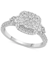 Diamond Square Halo Cluster Engagement Ring (1 ct. t.w.) in 14k White Gold