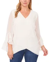 Vince Camuto Plus Textured Flutter-Sleeve Top