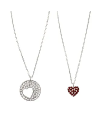 Fao Schwarz Women's Heart Pendant with Cubic Zirconia Stone Accents Necklace Set, 2 Piece