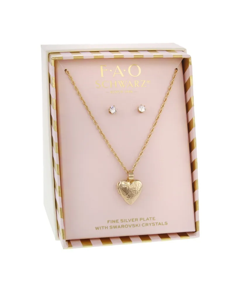 Fao Schwarz Women's Fine Silver Plated Gold Tone Necklace and Earring Set, 2 Piece - Gold