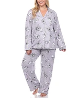 White Mark Plus Long Sleeve Floral Pajama Set, 2-Piece