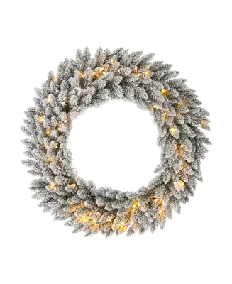 Glitzhome Oversized Pre-Lit Snow Flocked Christmas Wreath with 60 Warm White Lights, 36" D