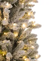 Glitzhome Pre-Lit Flocked Pencil Fir Artificial Christmas Tree with 600 Warm White Lights, 9'