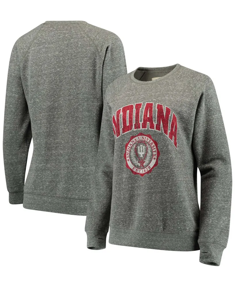 Women's Heathered Gray Indiana Hoosiers Edith Vintage-Like Knobi Pullover Sweatshirt