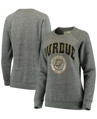 Women's Heathered Gray Purdue Boilermakers Edith Vintage-Like Knobi Pullover Sweatshirt